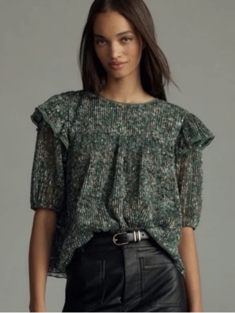 Porridge Anthropologie Lace Crew-Neck Floral Blouse